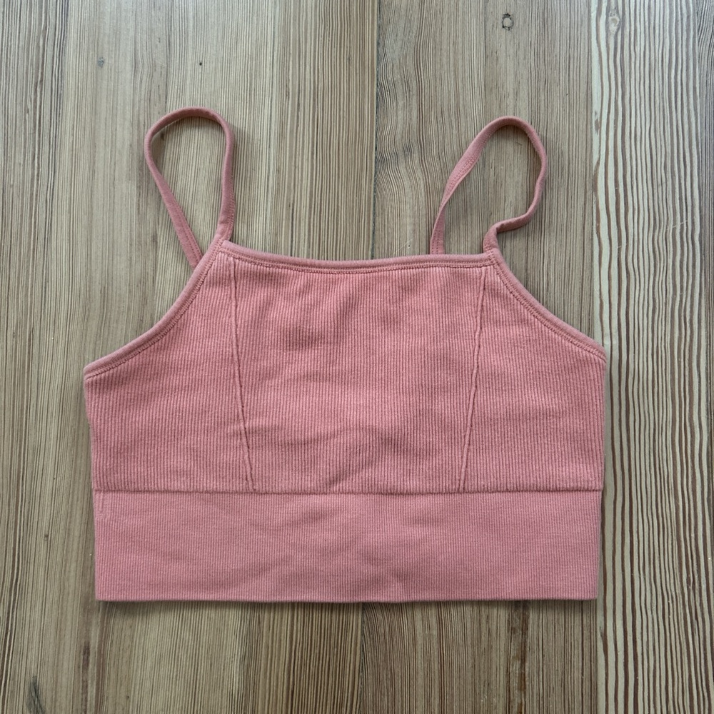 Pink Ribbed Crop Top/sports bra
